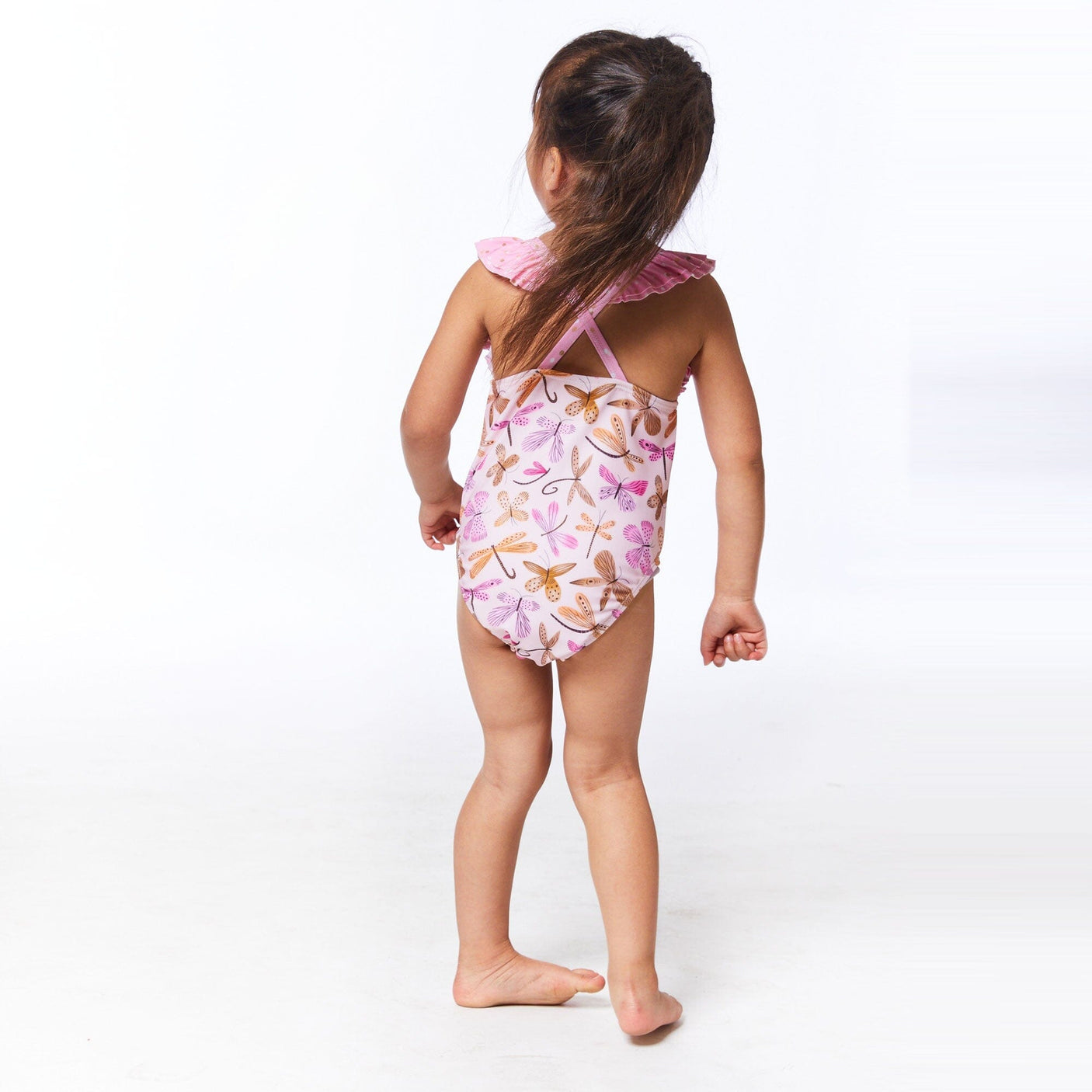 Printed One Piece Swimsuit Pink Dragonflies-3