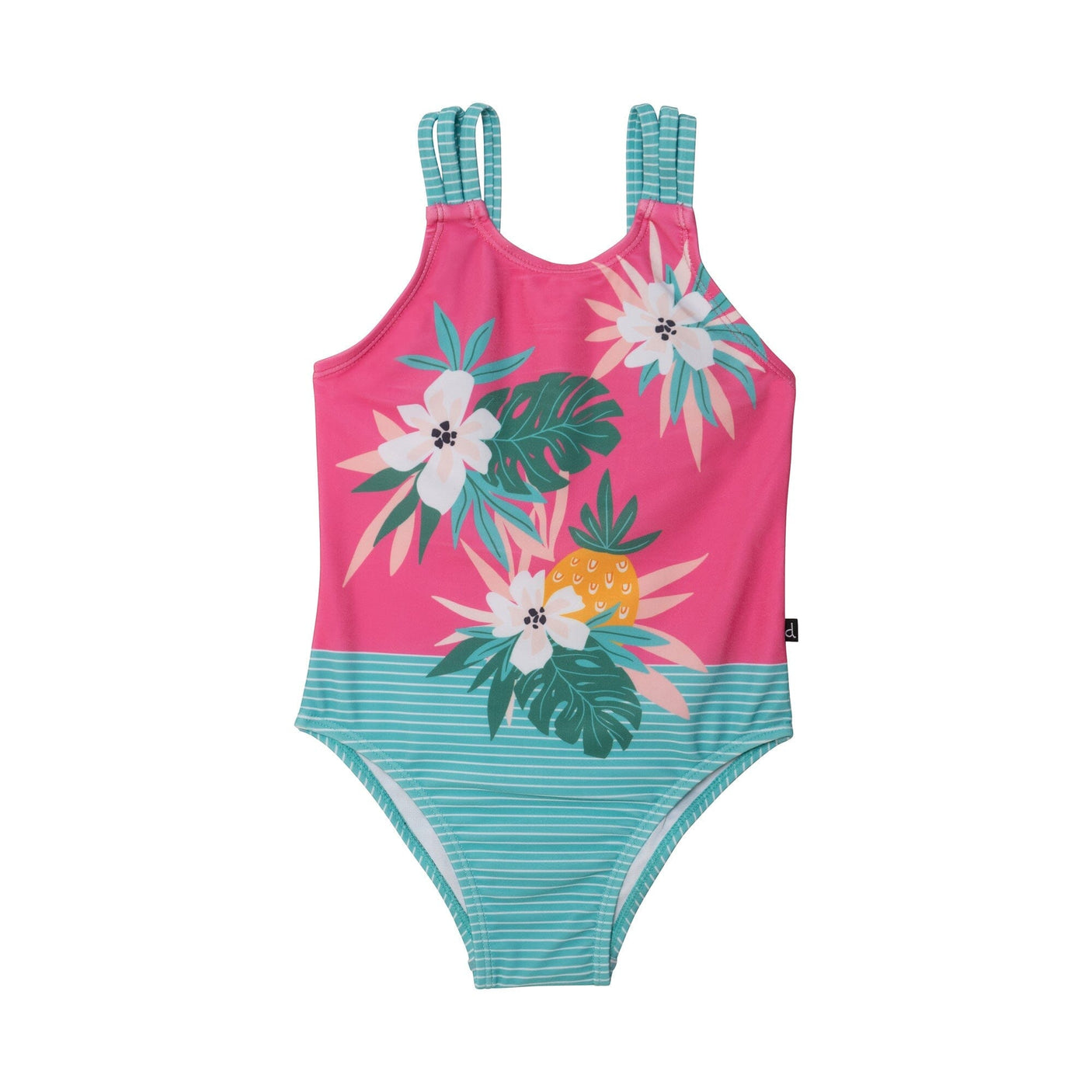 Printed One Piece Swimsuit Pink & Green Tropical Flowers-0
