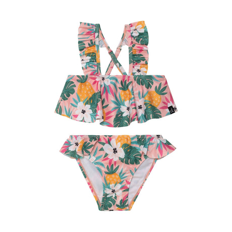 Printed Two Piece Swimsuit Light Pink Tropical Flowers-0