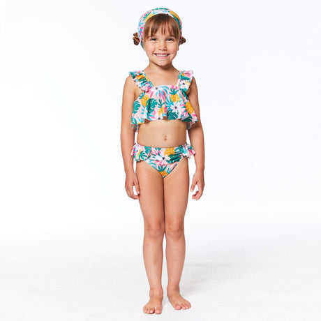 Printed Two Piece Swimsuit Light Pink Tropical Flowers-2