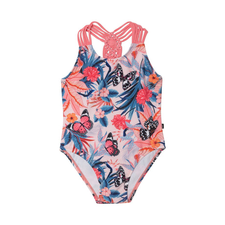 Printed One Piece Swimsuit Pink & Blue Butterflies-0