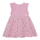 Short Sleeve Frill Dress With Tulle Print Skirt Pink-0