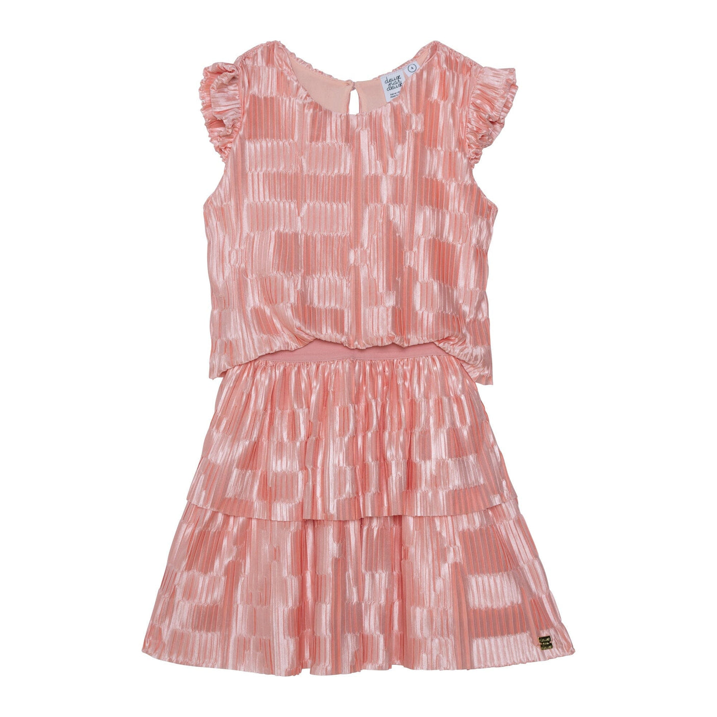 Short Sleeve Layered Dress Silver Pink-0