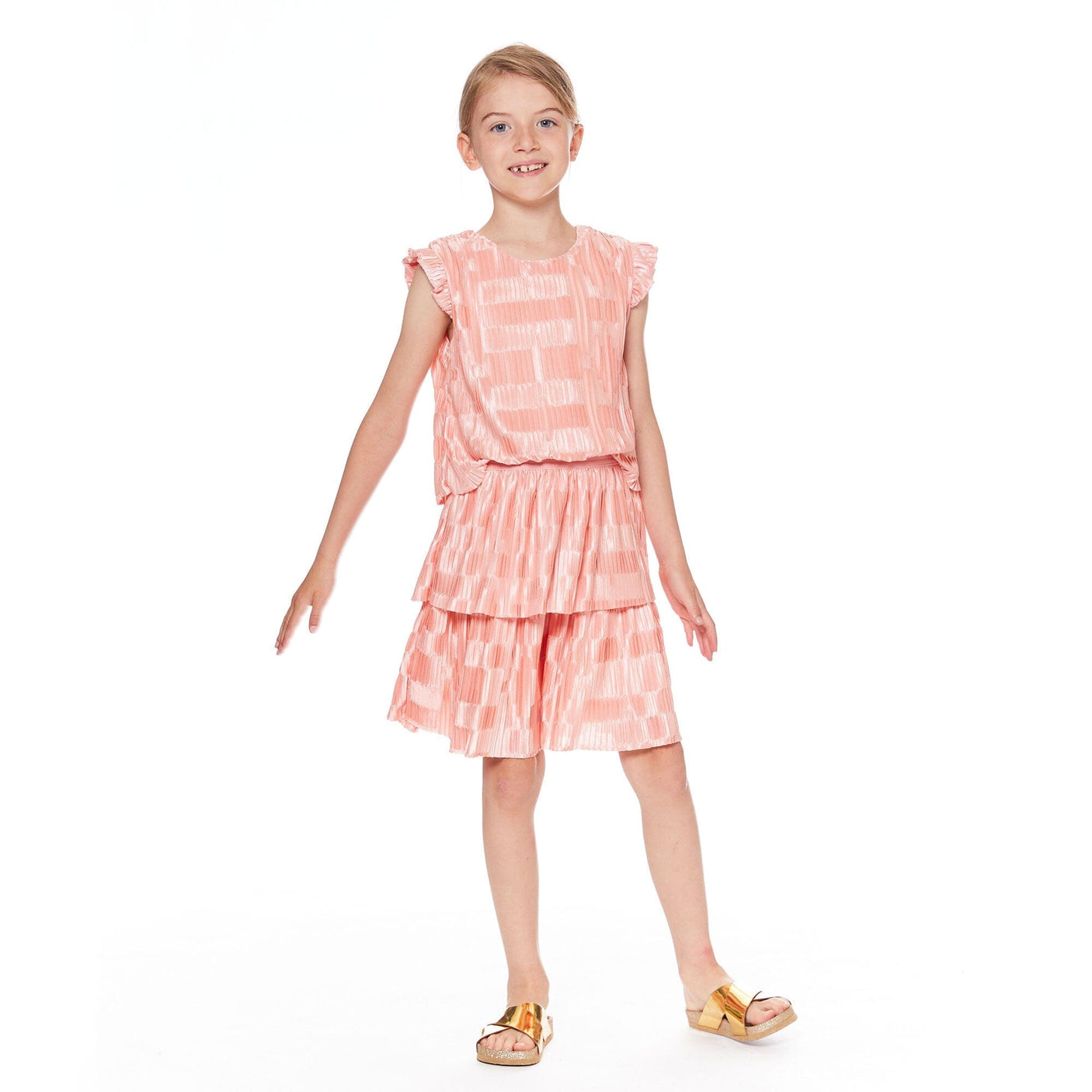 Short Sleeve Layered Dress Silver Pink-2