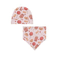 Organic Cotton Printed Hat & Bib Set Light Pink Popcorn & Lollipop-0