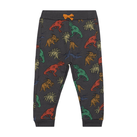 Printed French Terry Pant Charcoal Grey Multicolor Dinosaurs-0