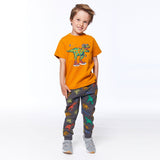 Printed French Terry Pant Charcoal Grey Multicolor Dinosaurs-2