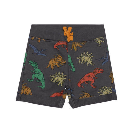 Printed French Terry Short Charcoal Grey Multicolor Dinosaurs-0