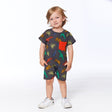 Printed French Terry Romper Charcoal Grey Multicolor Dinosaurs-2