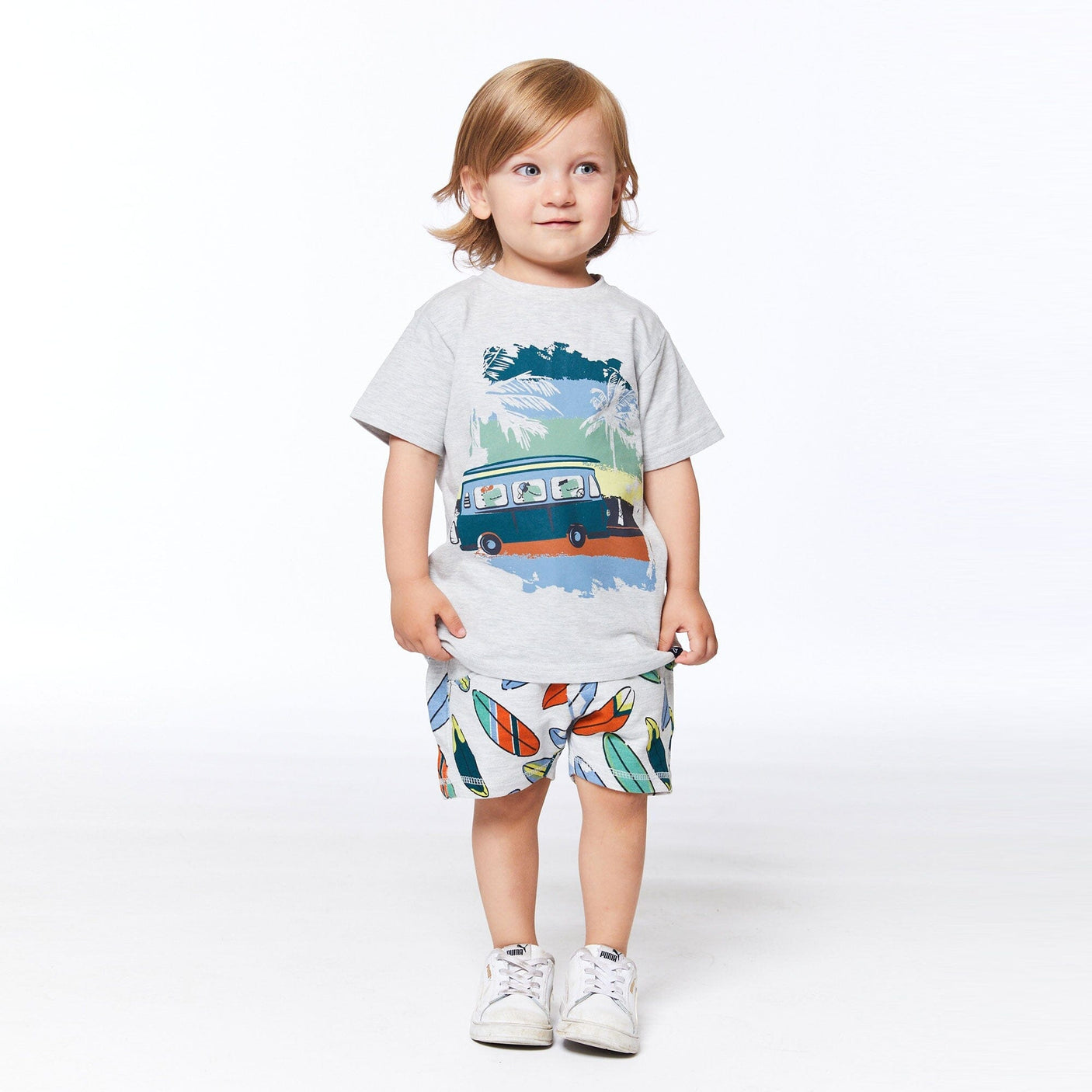 Printed French Terry Short Light Grey Mix Surfboards-2