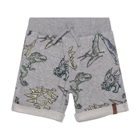 Printed French Terry Short Light Heather Grey Dinosaurs-0