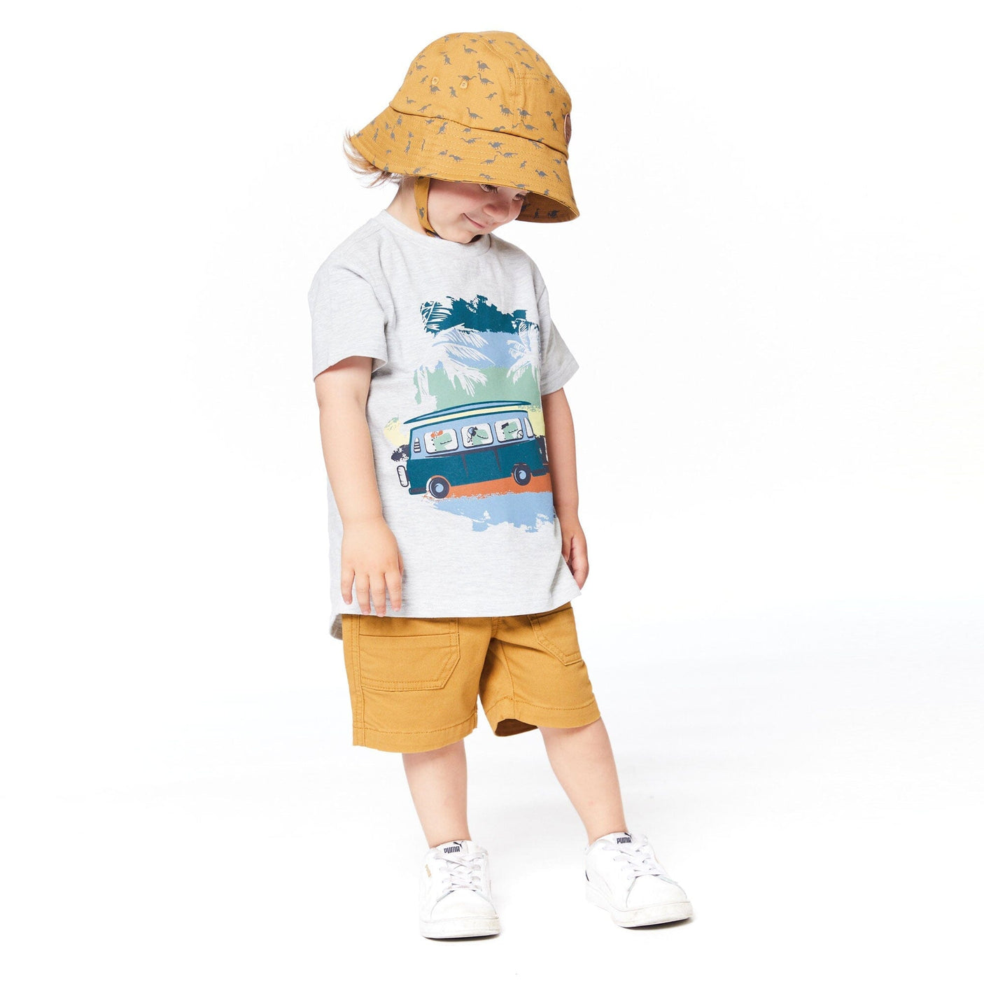 Printed Twill Hat Golden Brown Dinosaurs-2