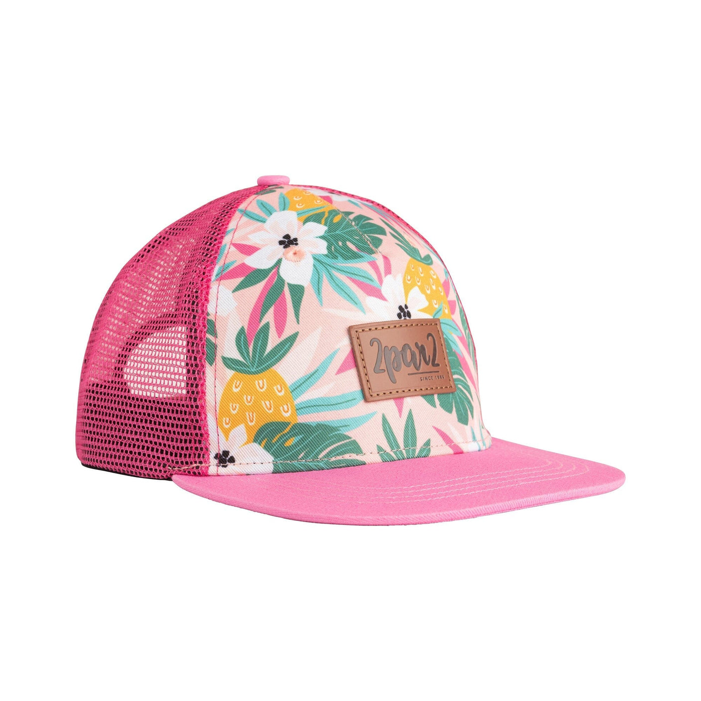 Printed Cap Pink Tropical Flowers-0