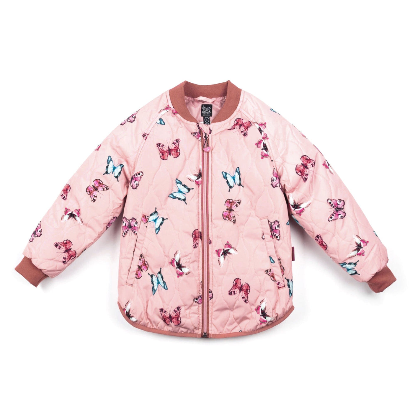 Printed Quilted Jacket Pink Watercolor Butterflies-0