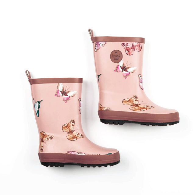 Printed Rain Boots Pink Watercolor Butterflies-0