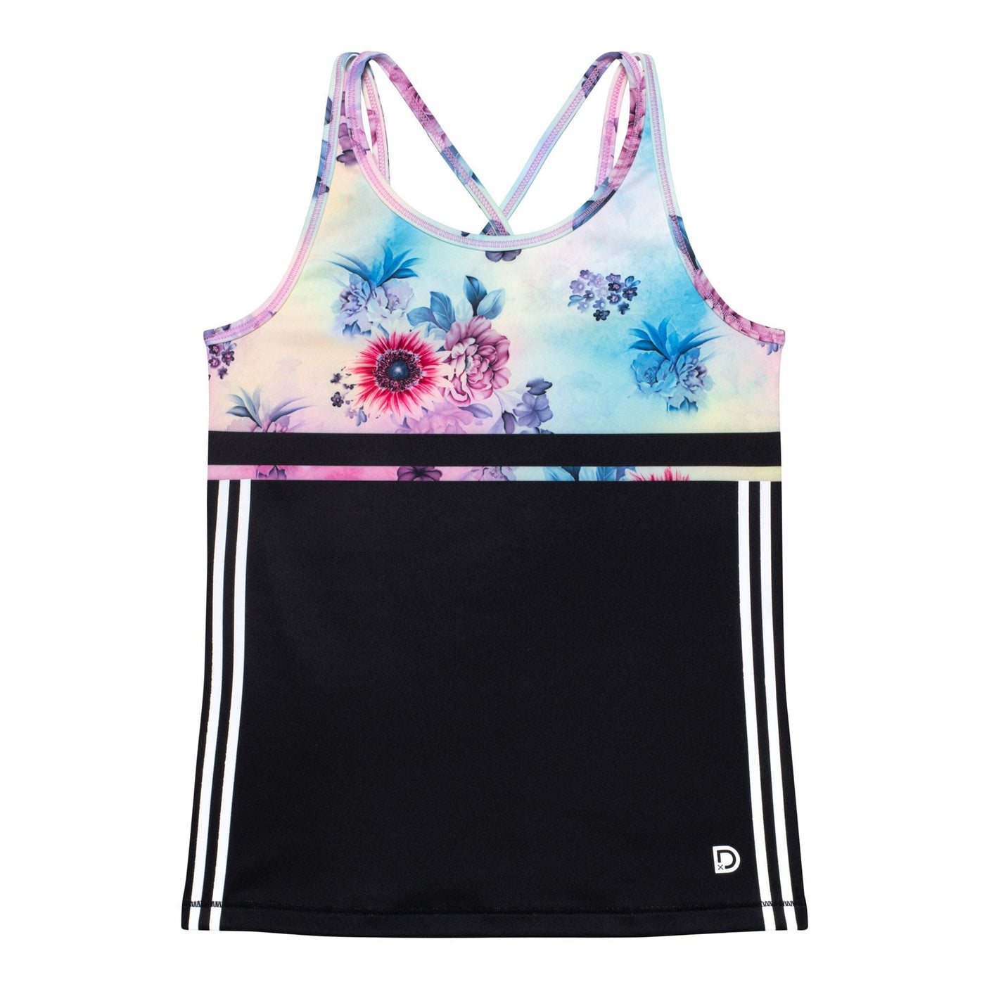 Athletic Tank Top Multicolor With Printed Flowers & Black-0