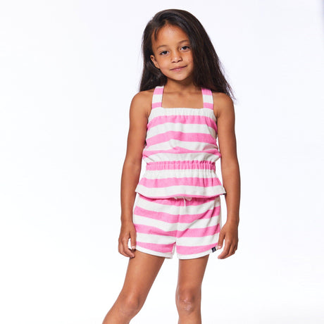 Striped Basic Terry Cloth Short Pink & White-1