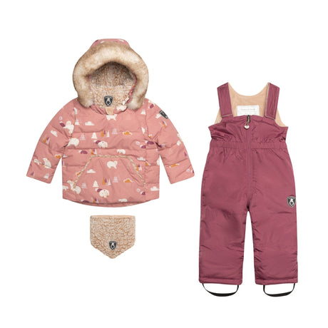Two Piece Baby Snowsuit Ancient Rose With Bear Print-0