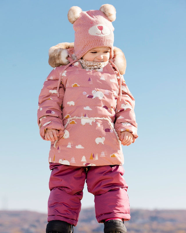 Two Piece Baby Snowsuit Ancient Rose With Bear Print-1