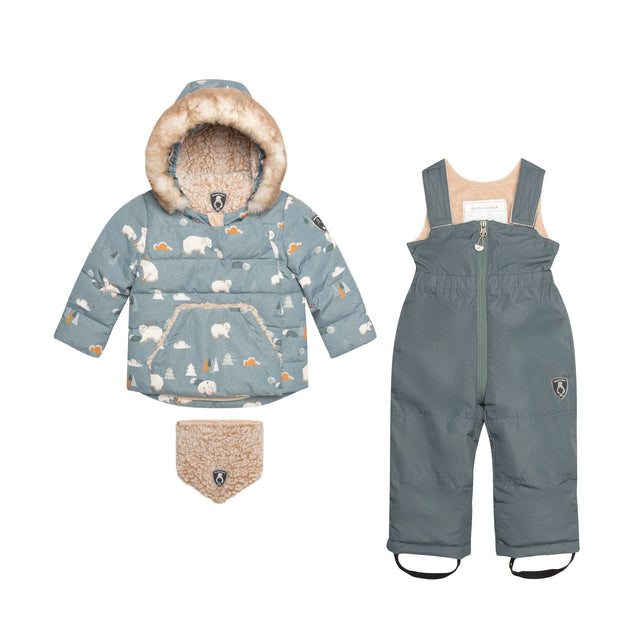 Two Piece Baby Snowsuit Verdigris With Bear Print-0