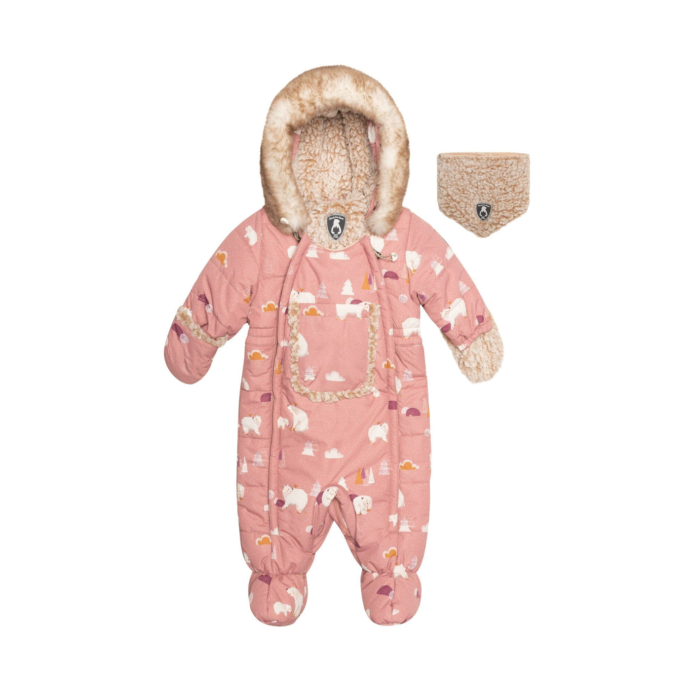 One Piece Baby Snowsuit Ancient Rose With Bear Print-0