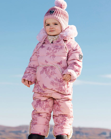 One Piece Baby Snowsuit With Vintage Flower Print-2