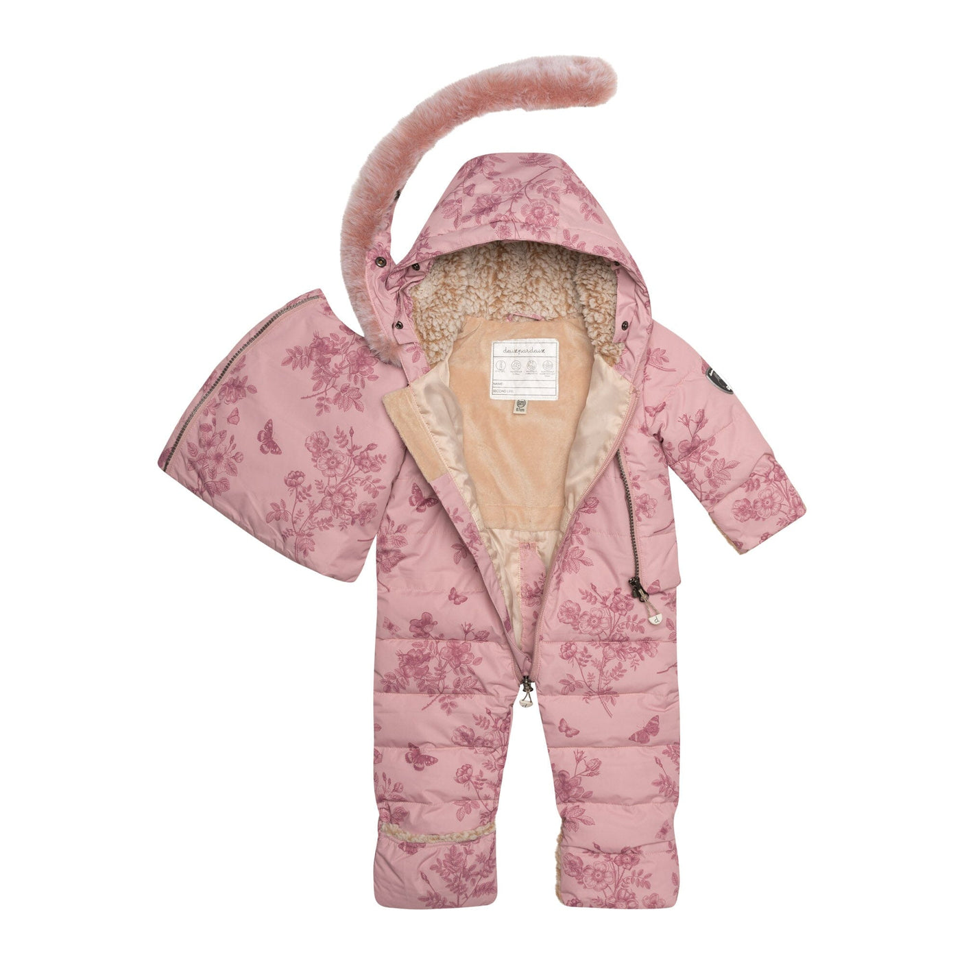 One Piece Baby Snowsuit With Vintage Flower Print-4
