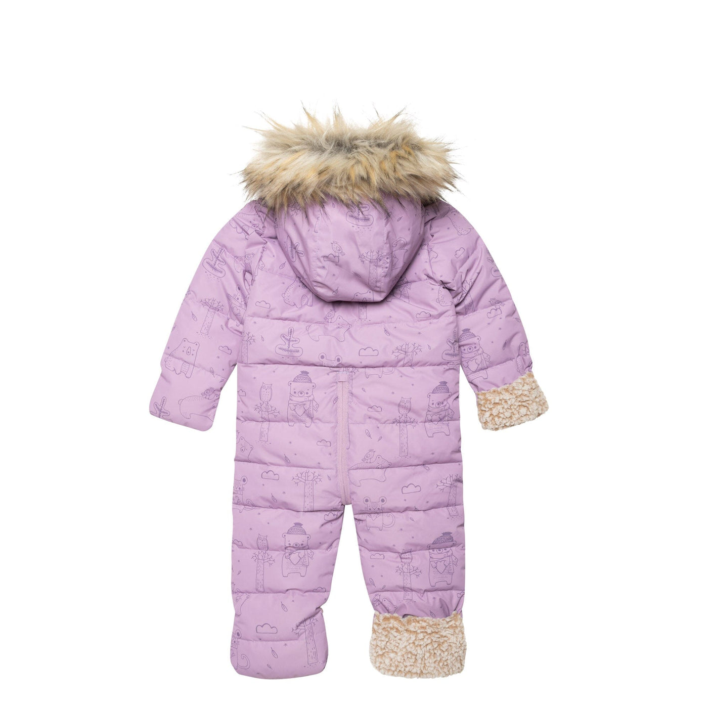 One Piece Baby Snowsuit With Lilac Forest Friends Print-2