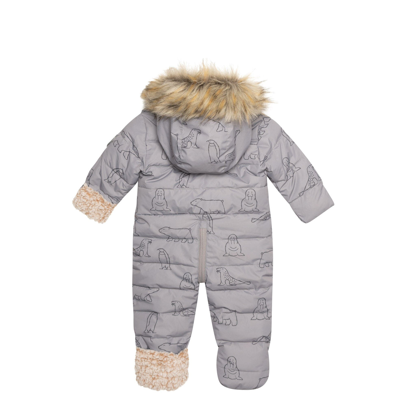 One Piece Baby Snowsuit With Grey Arctic Friends Print-2