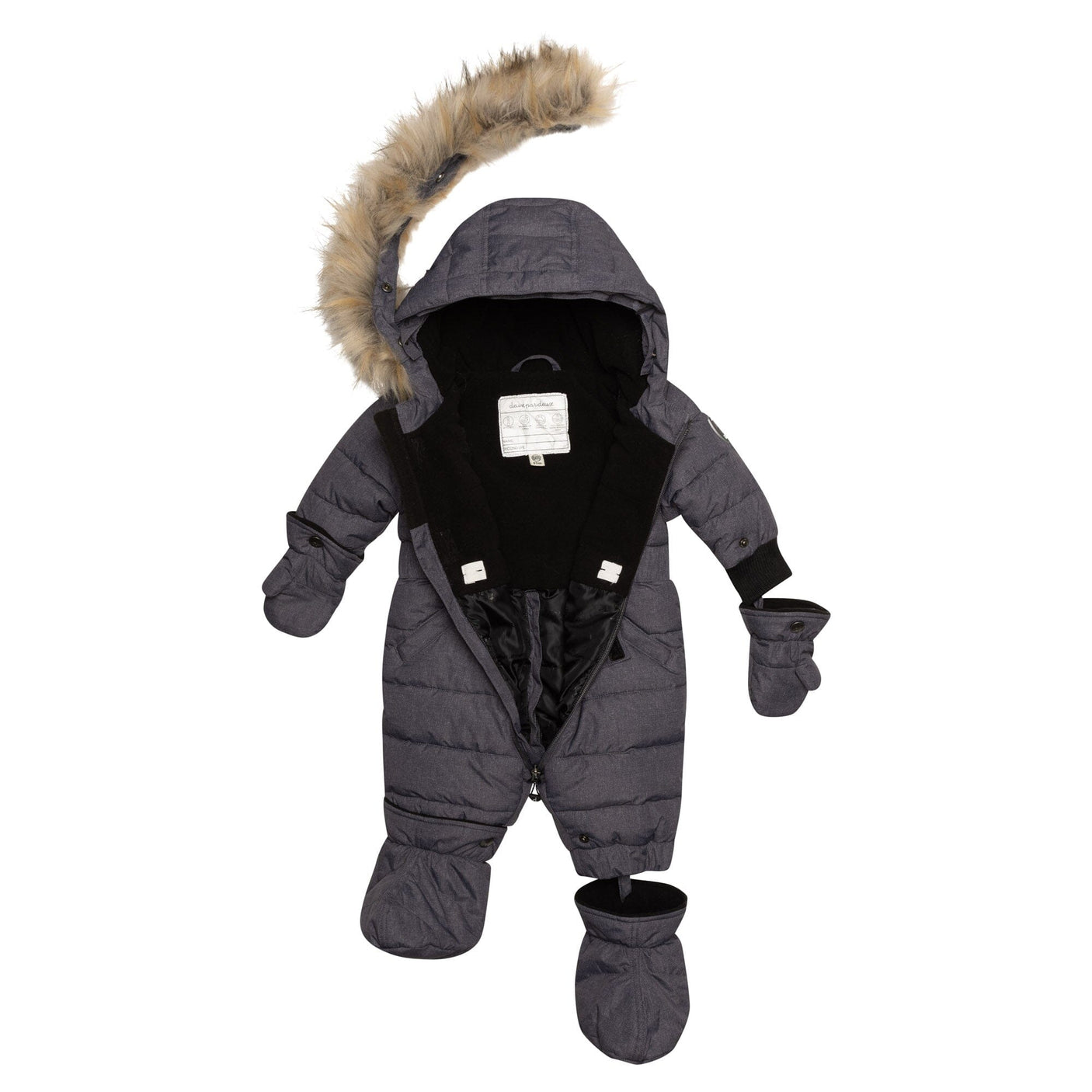One Piece Baby Snowsuit Grey With Textured Print-3