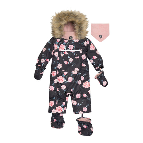 One Piece Baby Snowsuit Black With Rose Print-0