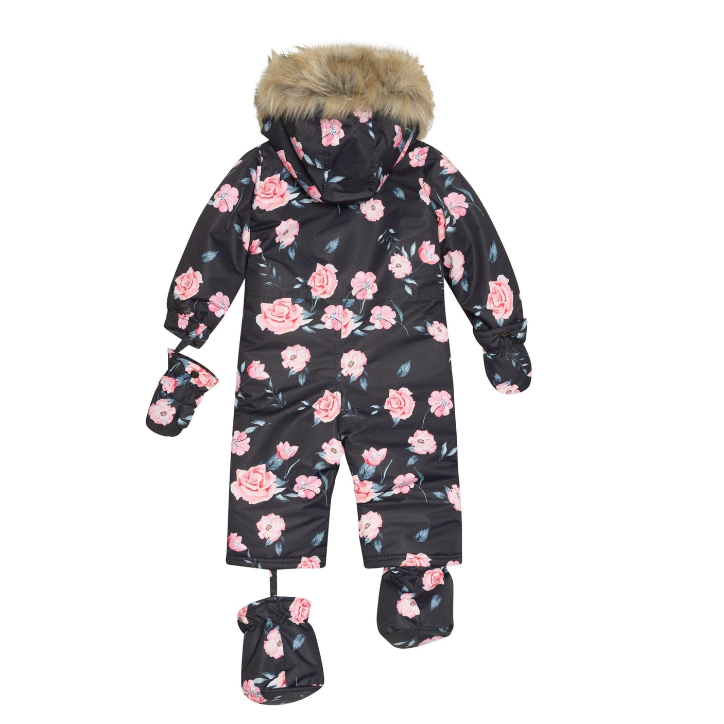 One Piece Baby Snowsuit Black With Rose Print-4