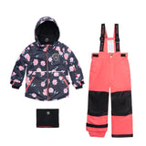 Two Piece Snowsuit Coral And Black With Rose Print-0