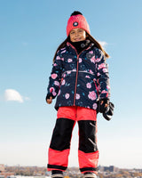 Two Piece Snowsuit Coral And Black With Rose Print-1