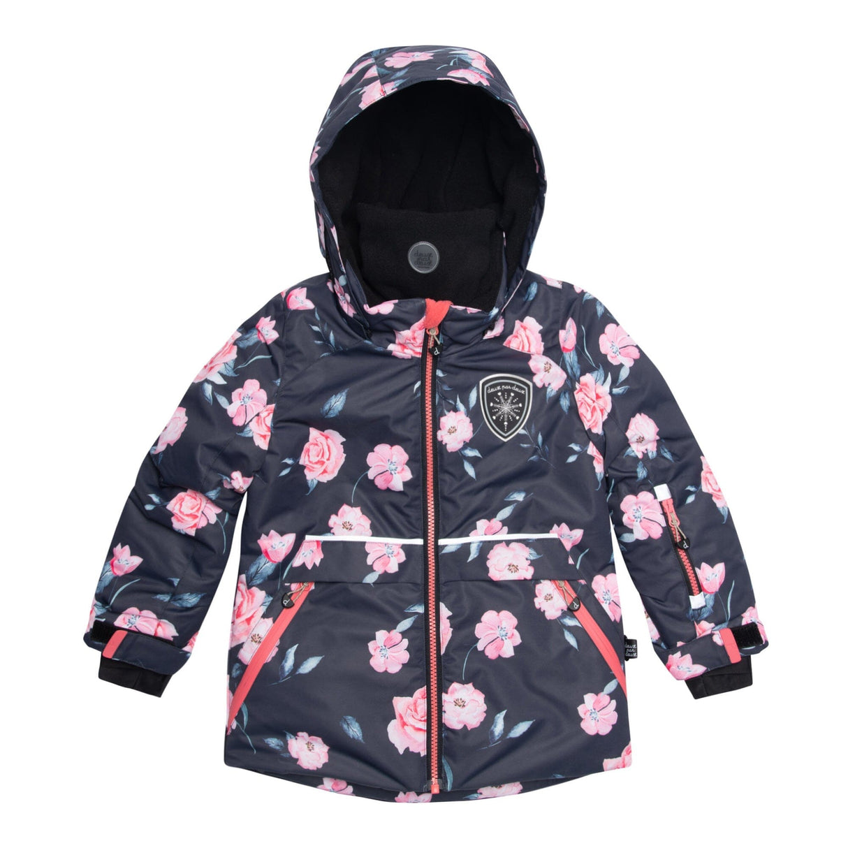 Two Piece Snowsuit Coral And Black With Rose Print-3
