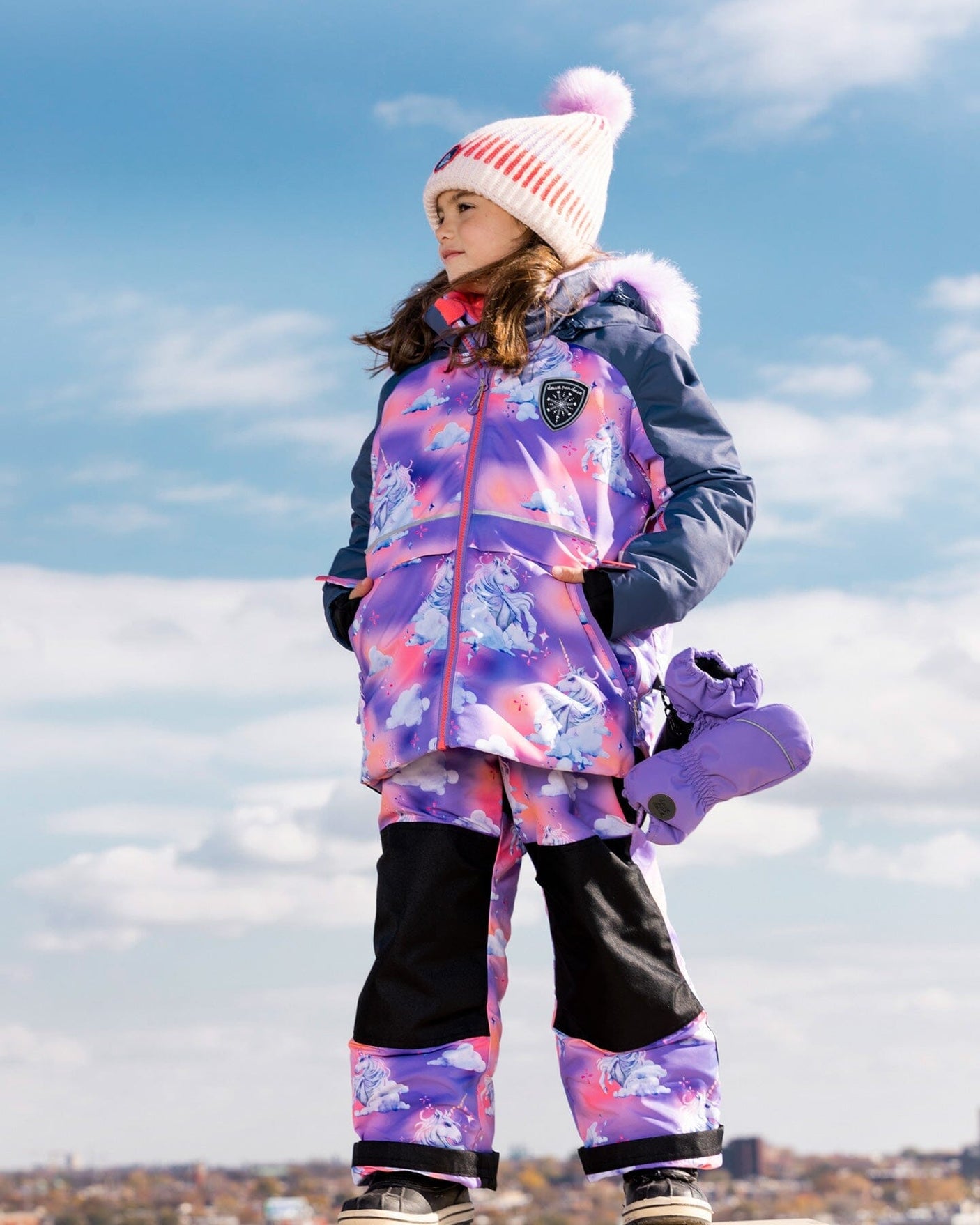 Two Piece Snowsuit Lavender With Unicorns In The Clouds Print-1