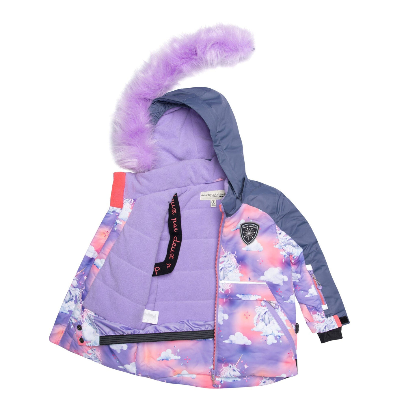 Two Piece Snowsuit Lavender With Unicorns In The Clouds Print-4