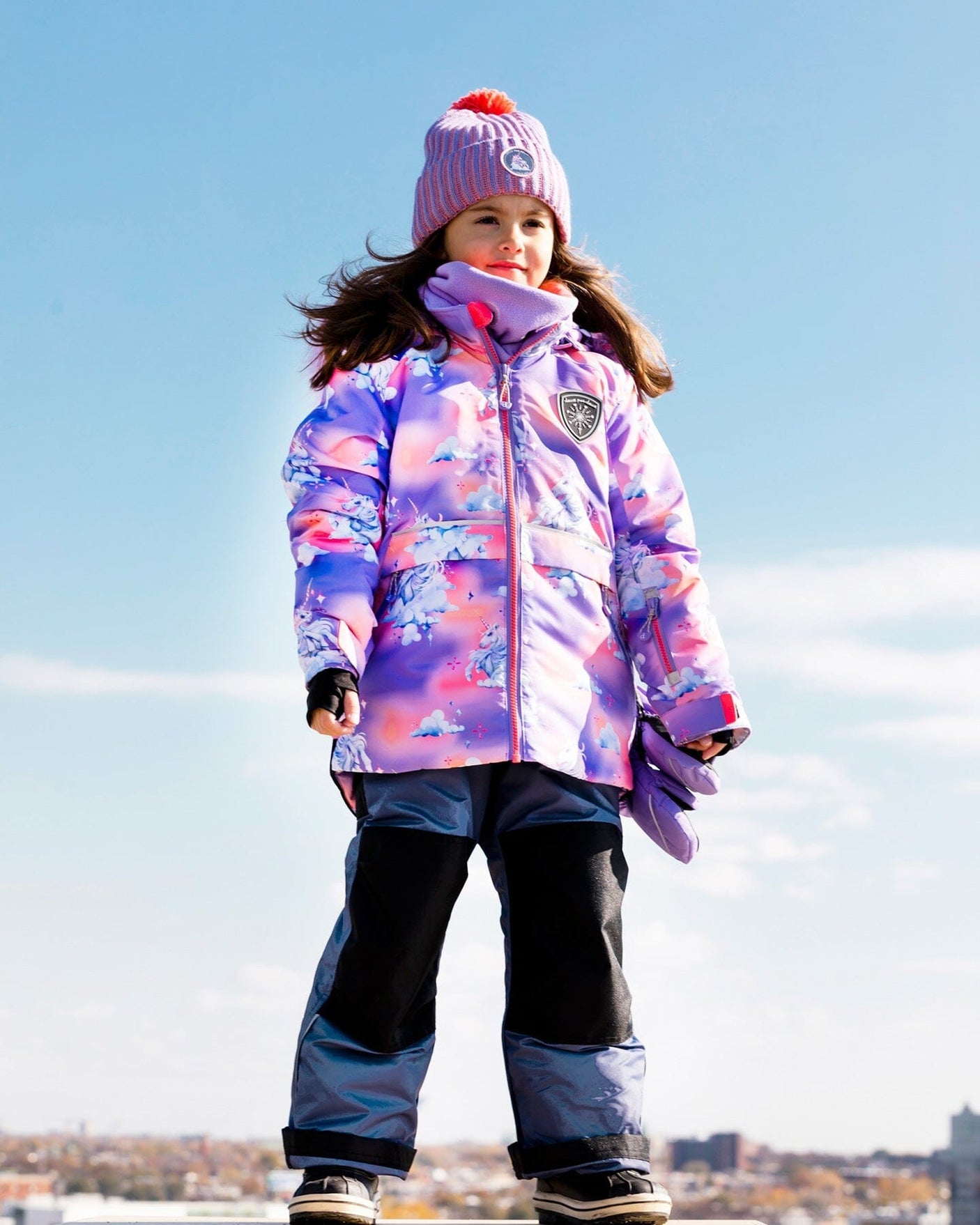 Two Piece Snowsuit Nightshadow Blue With Unicorns In The Cloud Print-1