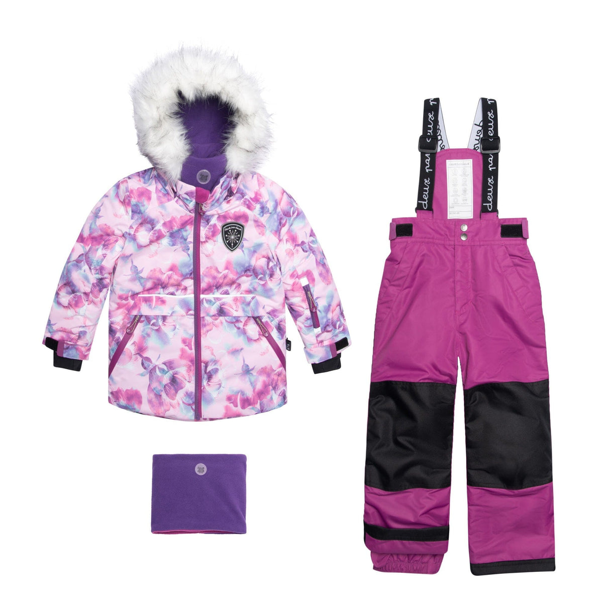 Two Piece Snowsuit Magenta With Watercolor Floral Print-0