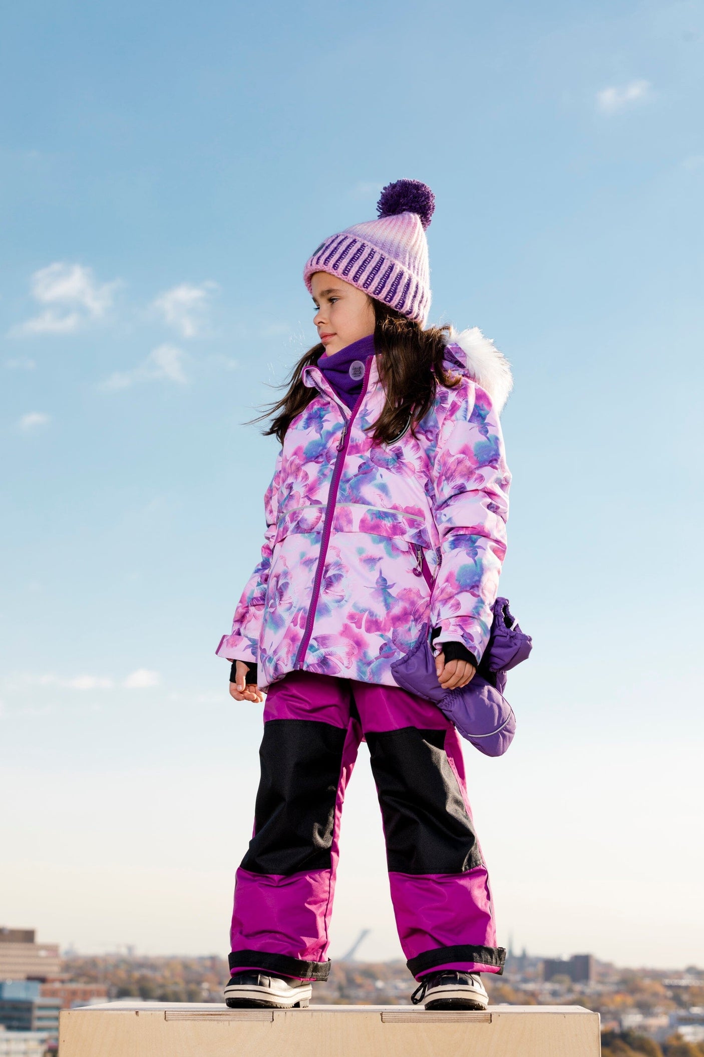 Two Piece Snowsuit Magenta With Watercolor Floral Print-1