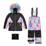 Two Piece Snowsuit Black With Frosted Rainbow Print-0