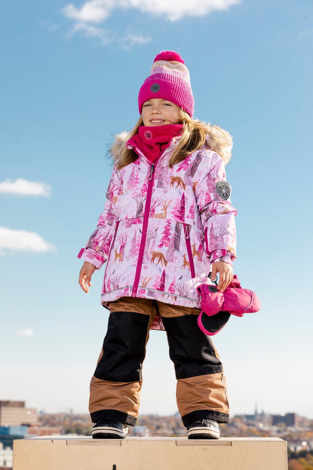Two Piece Snowsuit Caramel With Snowy Forest Print-1