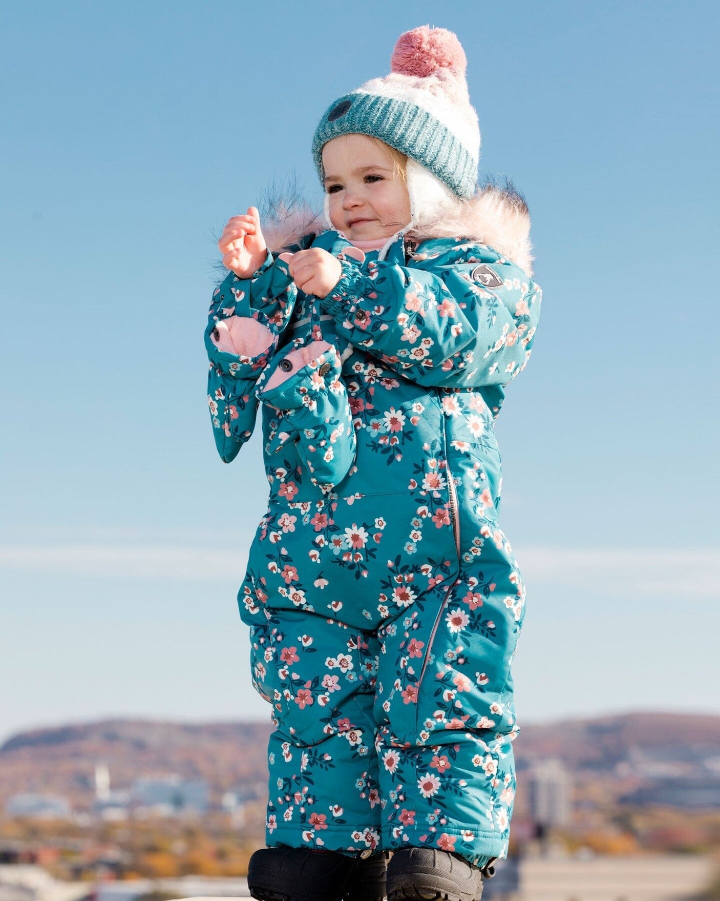 One Piece Baby Snowsuit With Spring Flower Print-1