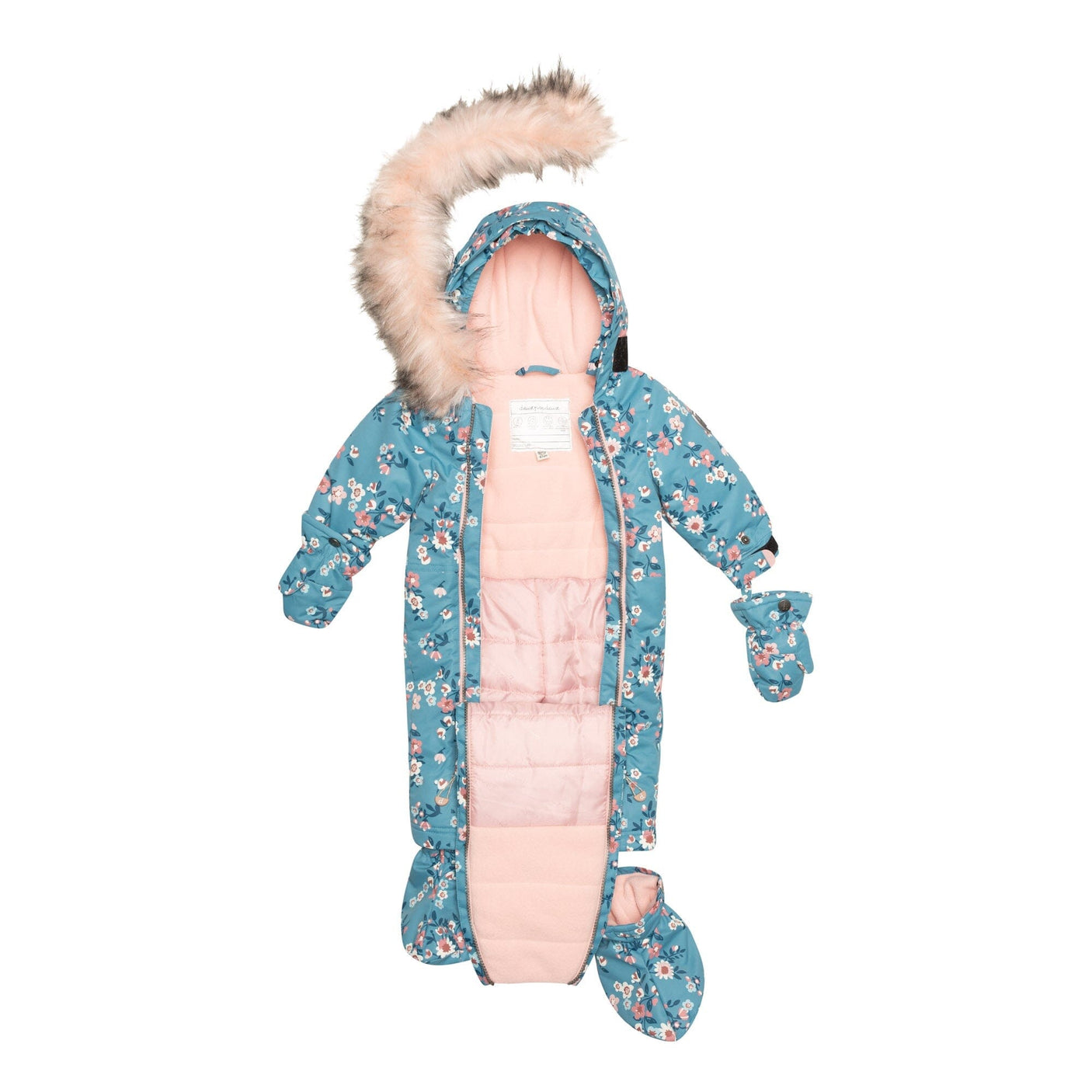One Piece Baby Snowsuit With Spring Flower Print-4