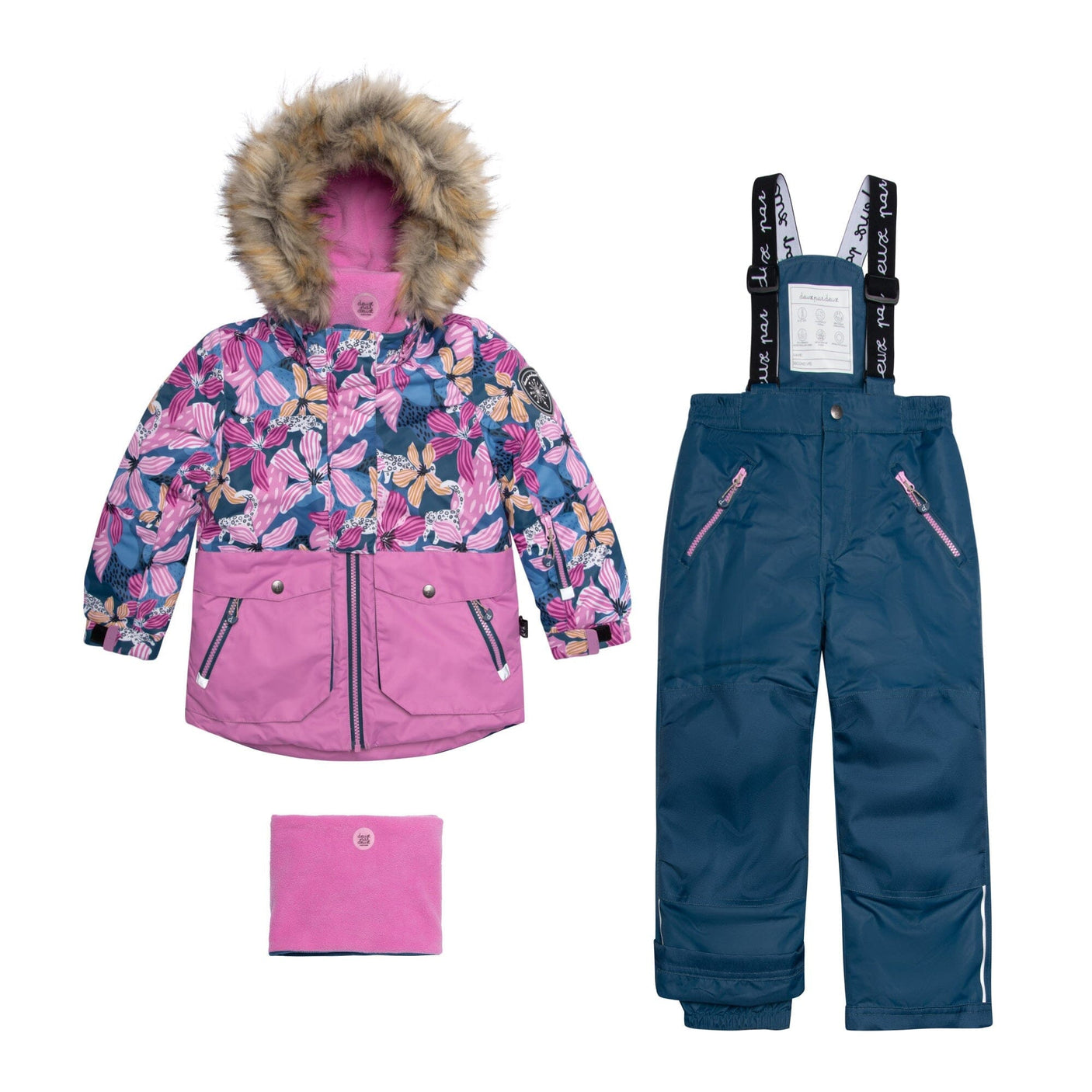 Two Piece Snowsuit Jungle Flower Print And Teal Blue-0