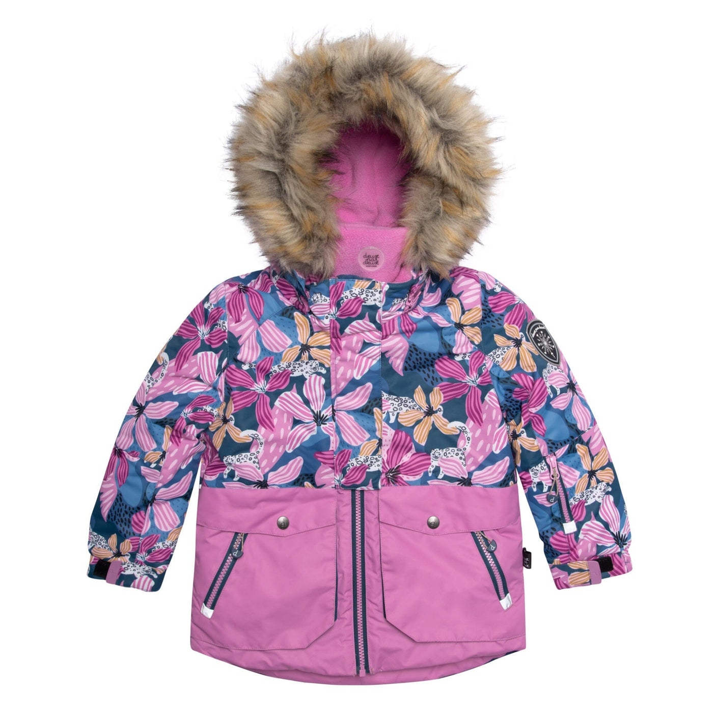 Two Piece Snowsuit Jungle Flower Print And Teal Blue-3