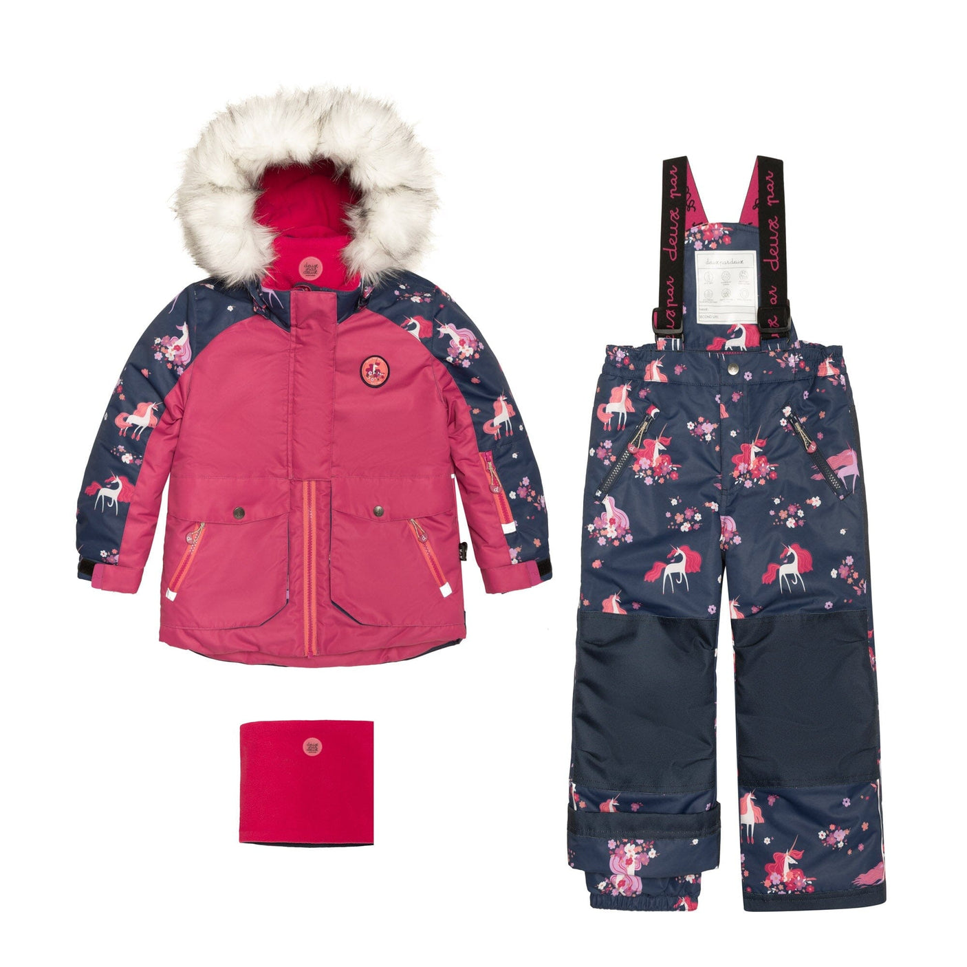 Two Piece Snowsuit Fuchsia With Unicorns In The Wind Print-0