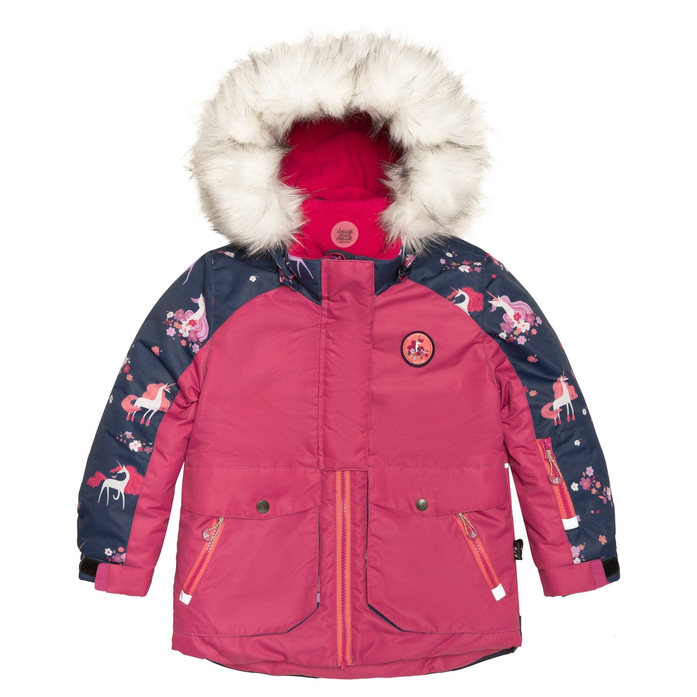 Two Piece Snowsuit Fuchsia With Unicorns In The Wind Print-3