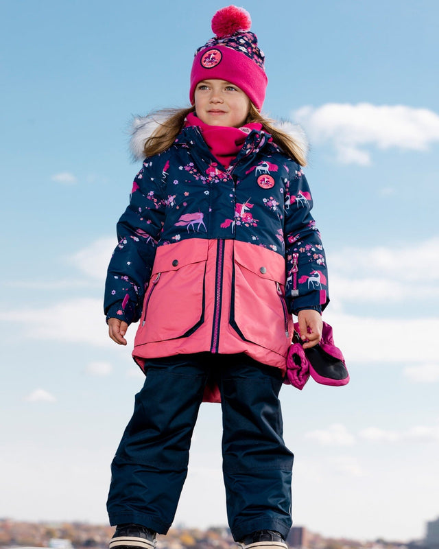 Two Piece Snowsuit Navy With Unicorns In The Wind Print-1