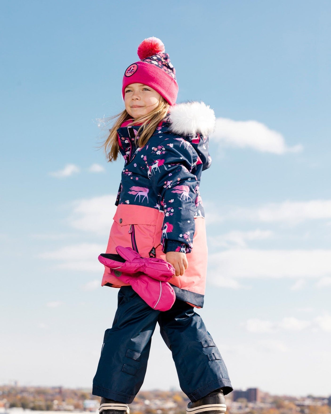 Two Piece Snowsuit Navy With Unicorns In The Wind Print-2